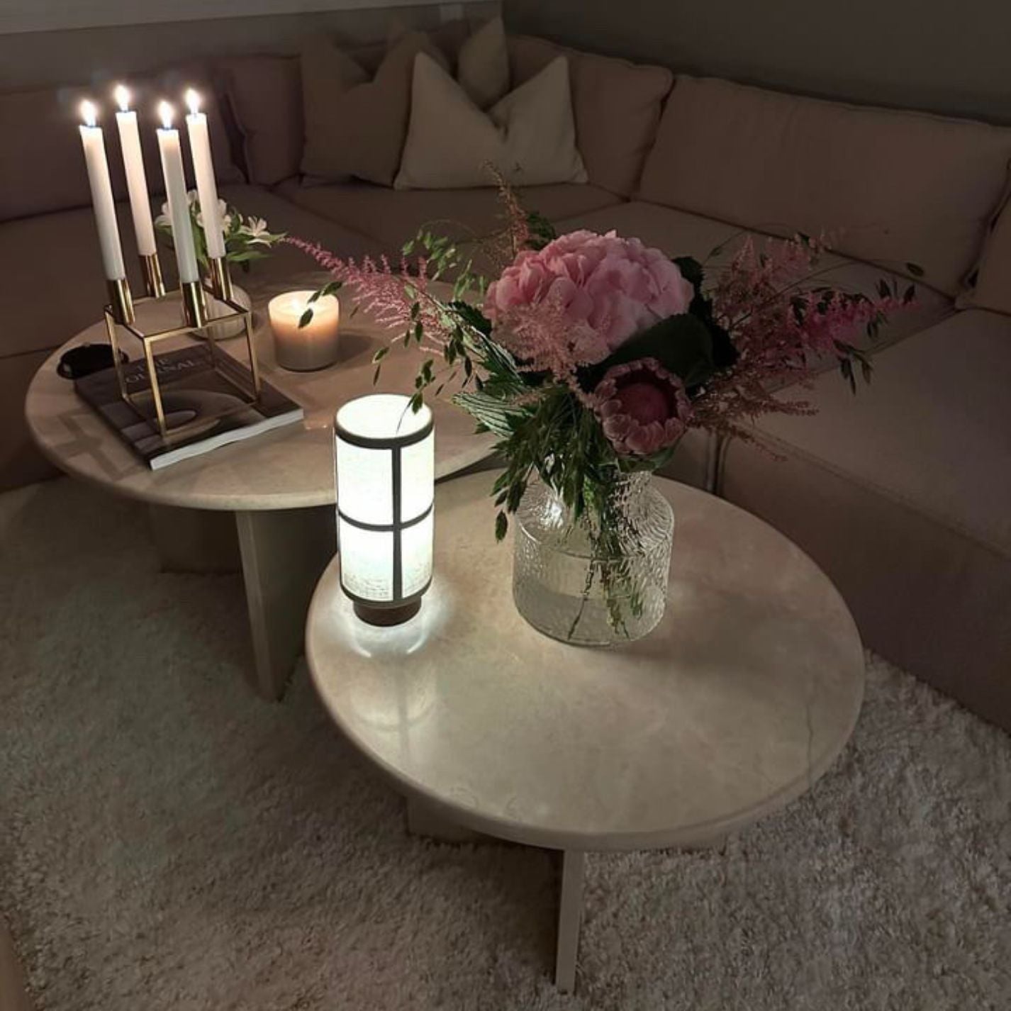 Signature Travertine Marble Coffee Table Set