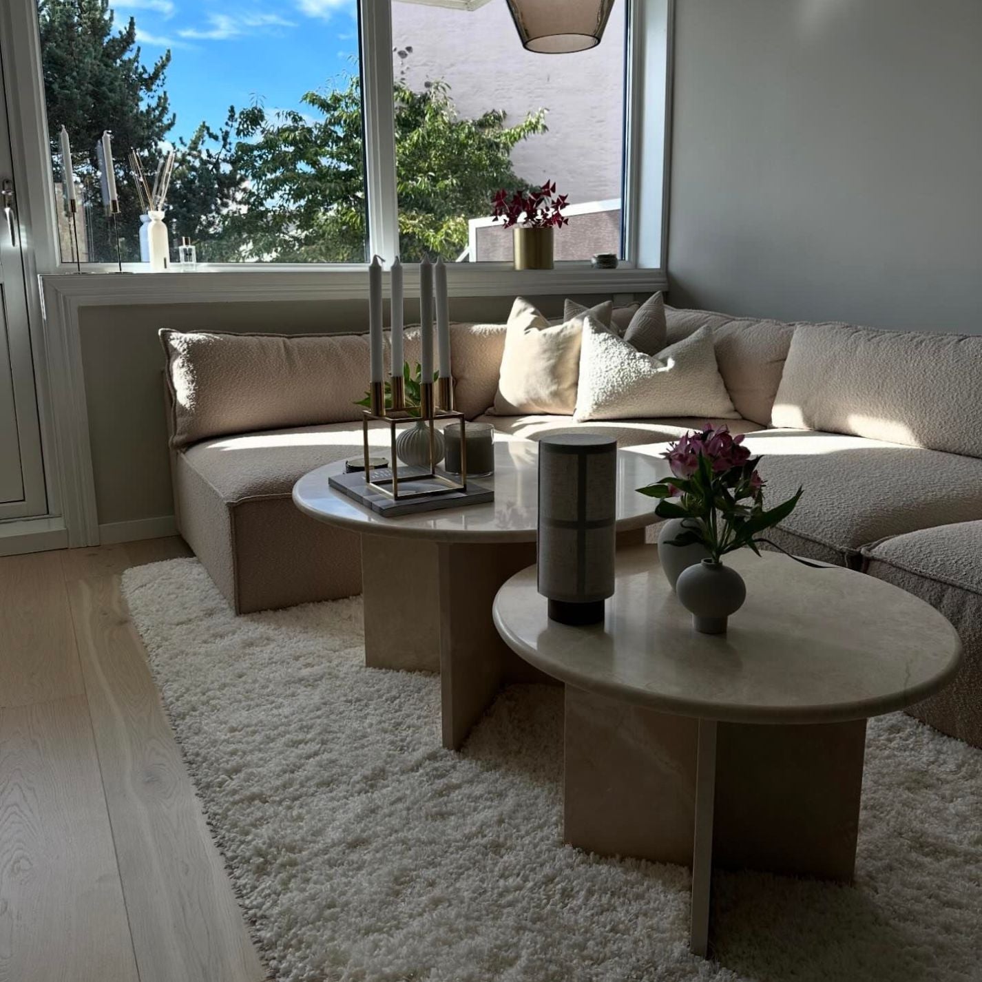Signature Travertine Marble Coffee Table Set