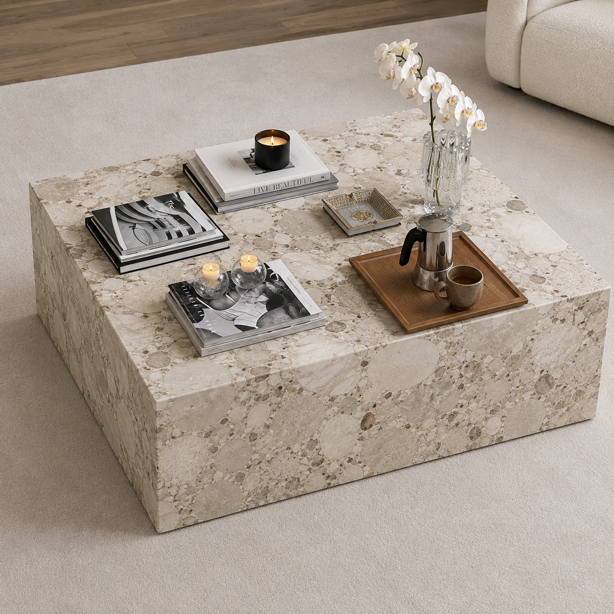 Kunis Breccia Quadro Plinth Marble Coffeetable