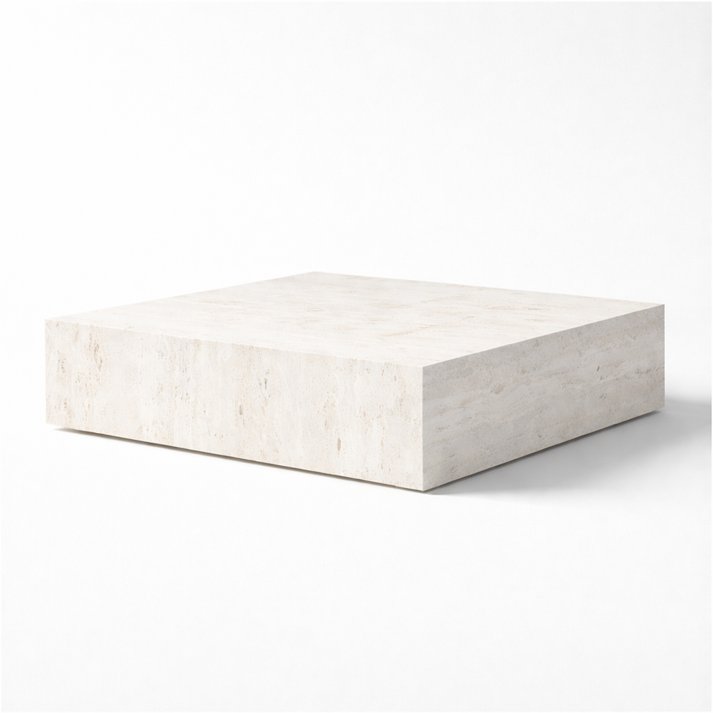 White Travertine Quadro Plinth Marble Coffeetable
