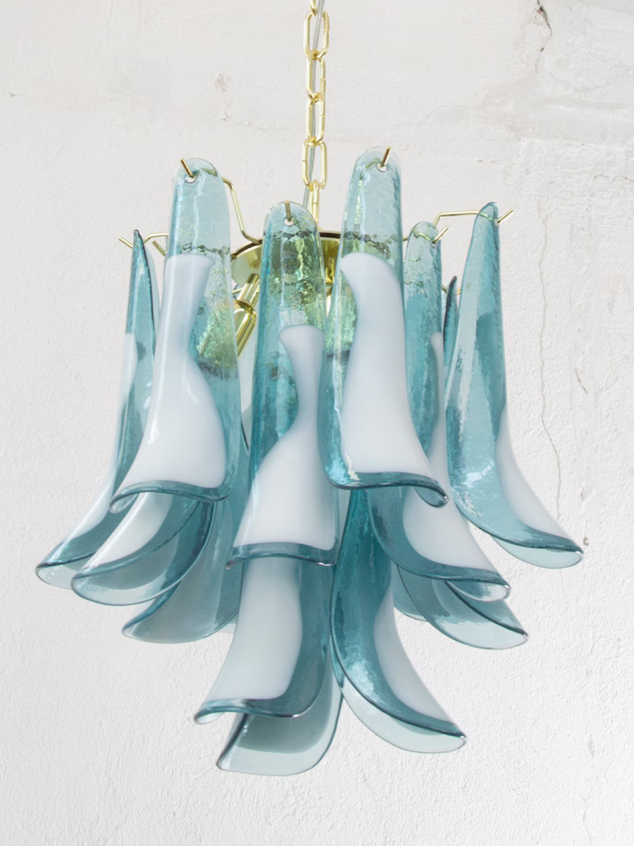 Murano Petali Chandelier Ø45 – Teal Blue