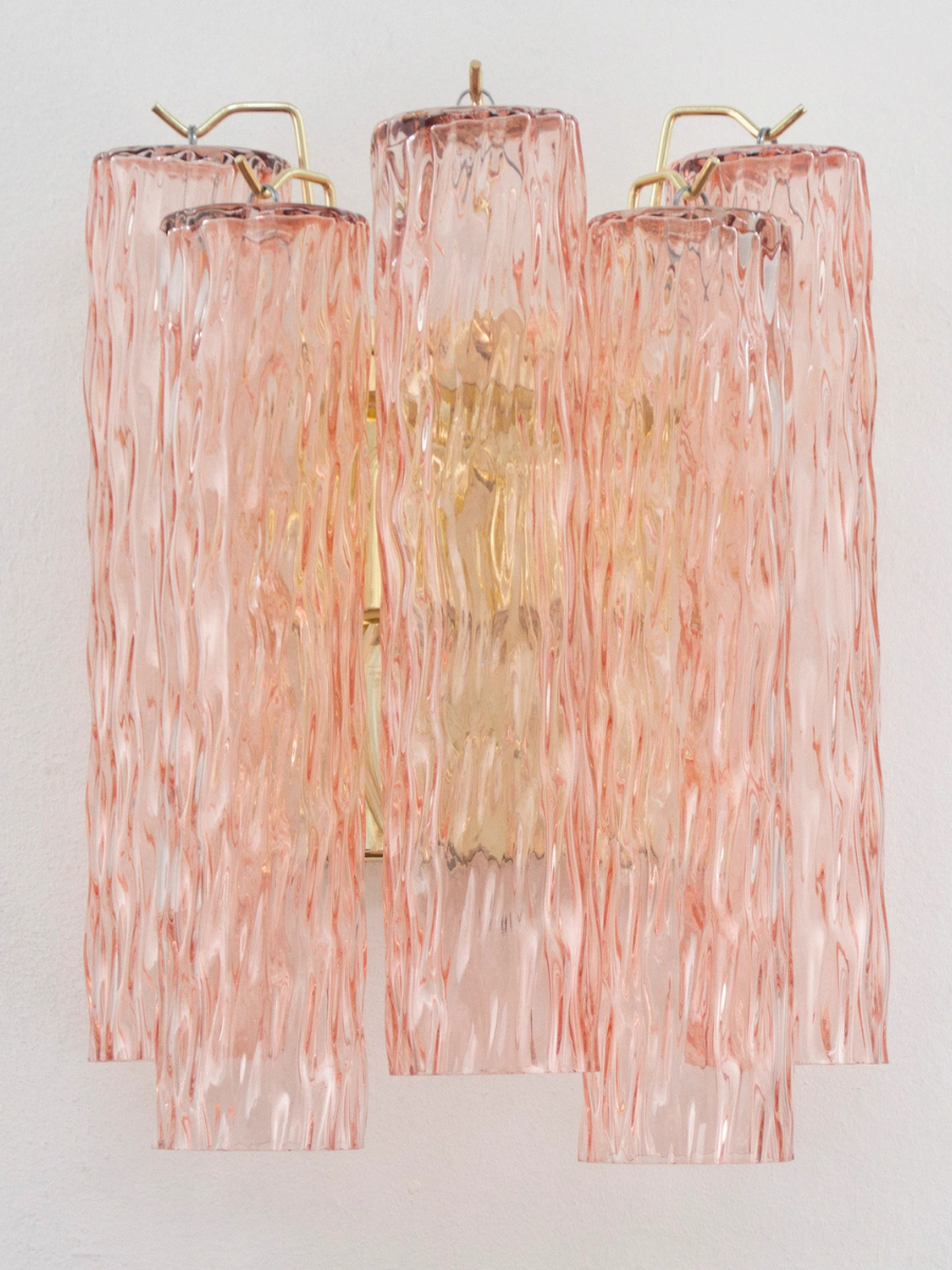 Murano Pink Tubi Wall Sconce – Set of 2