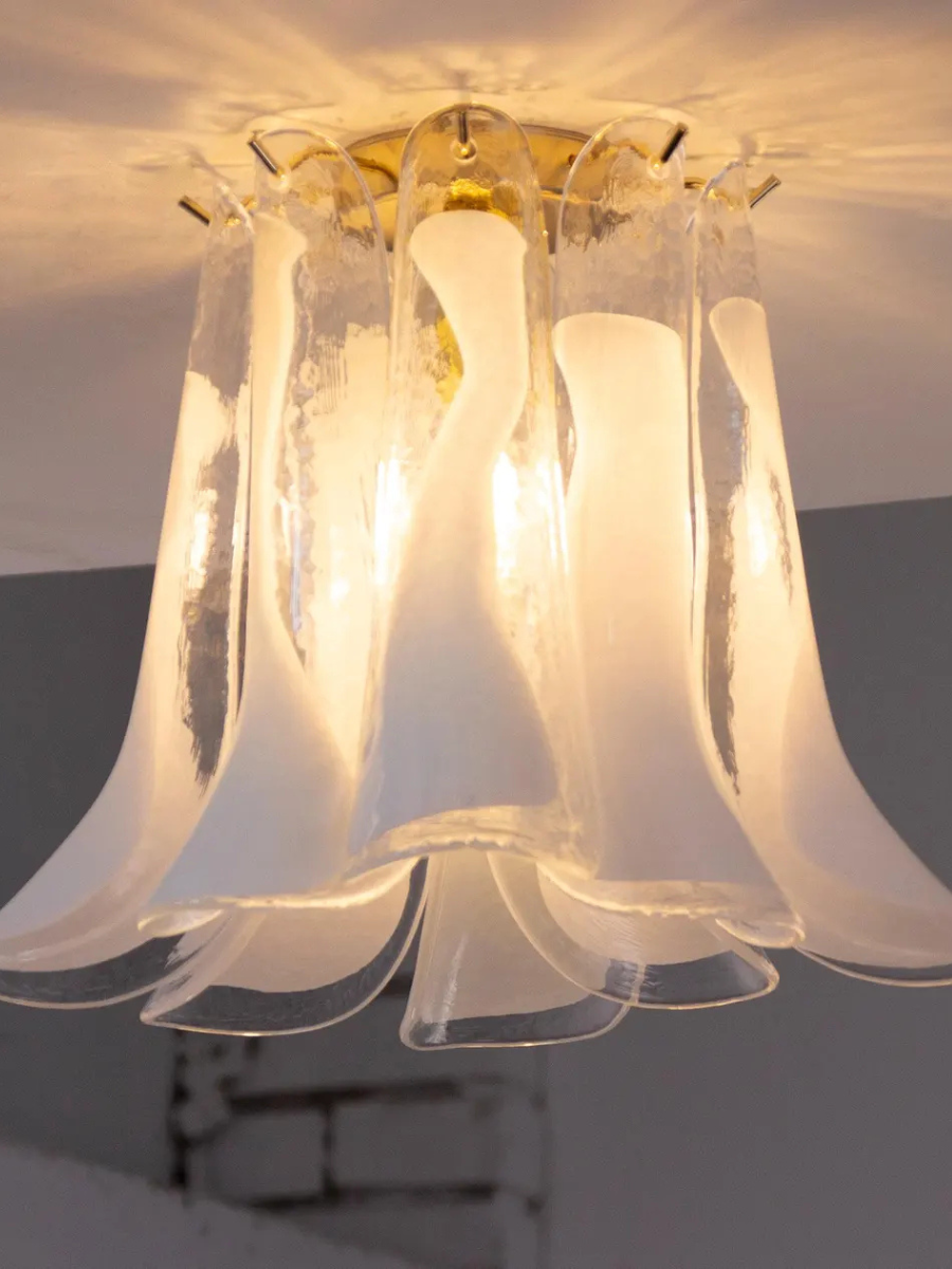 Murano Petali Taklampe Ø33 – Crystal & White Glass