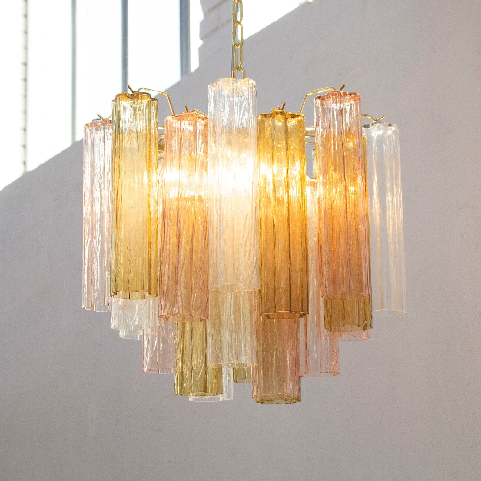 Murano Pagliesco, Clear and Cipria Pink Tronchi Chandelier Ø53 - 24 Tubes