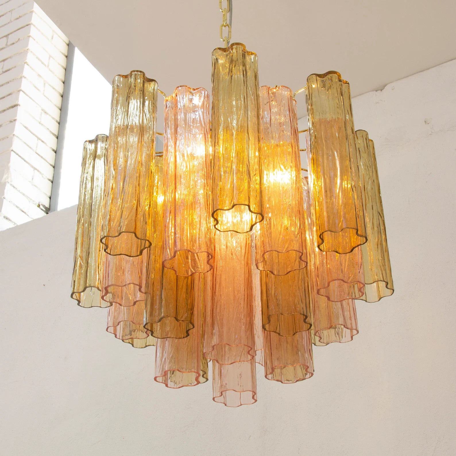 Murano Pagliesco and Cipria Pink Tronchi Chandelier Ø53 - 24 Tubes