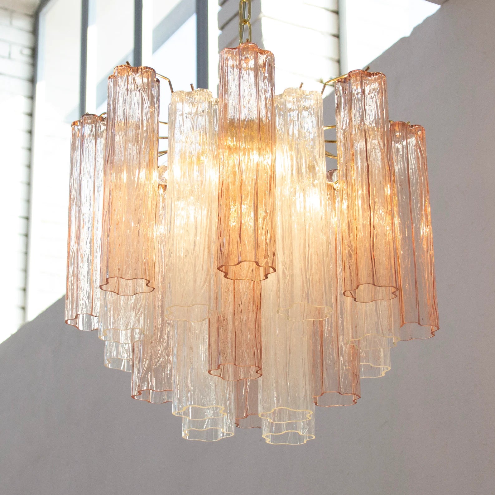 Murano Crystal and Pink Tronchi Chandelier Ø53 - 24 Tubes