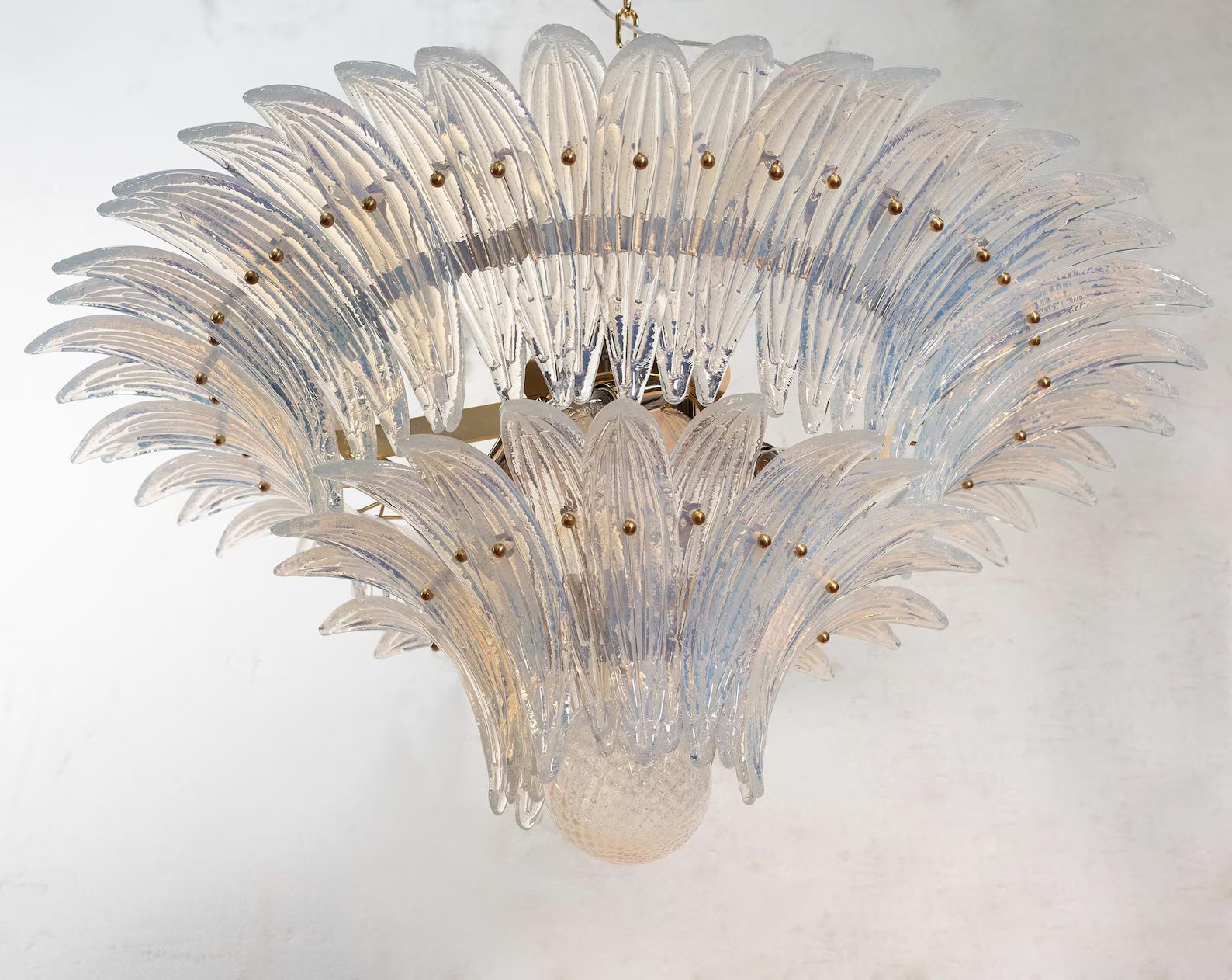 Murano Palmette Chandelier – 2-Tier Opal Iridescent Glass